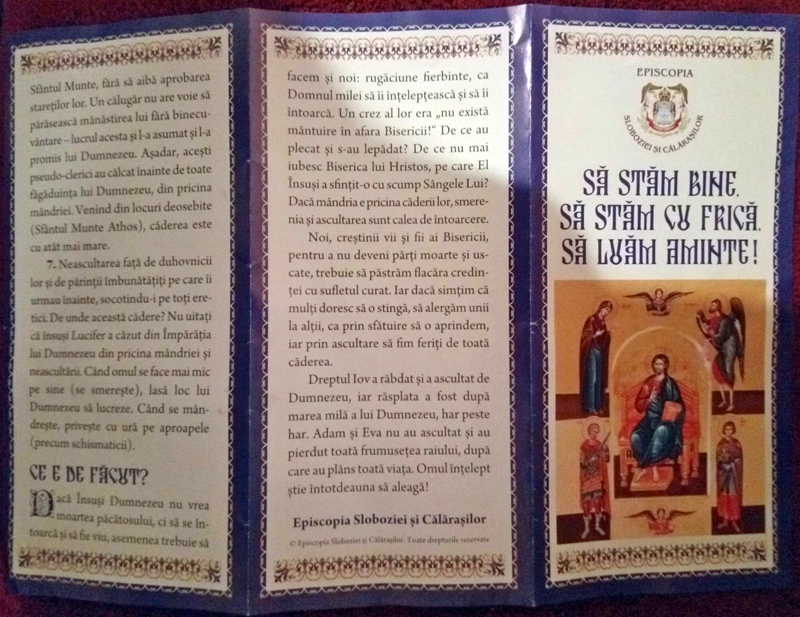 Episcopia Sloboziei și Călărașilor obligă preoții să plătească și să distribuie pliante în care antiecumeniștii sunt numiți ”sectari”