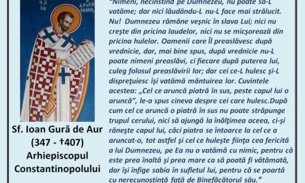 „Tu vii la mine cu sabie şi cu suliţă şi cu pavăză, iar eu voi merge la tine întru numele Domnului Dumnezeului Savaot, pe Care L-ai ocărât astăzi” – Sf. Ioan Gură de Aur