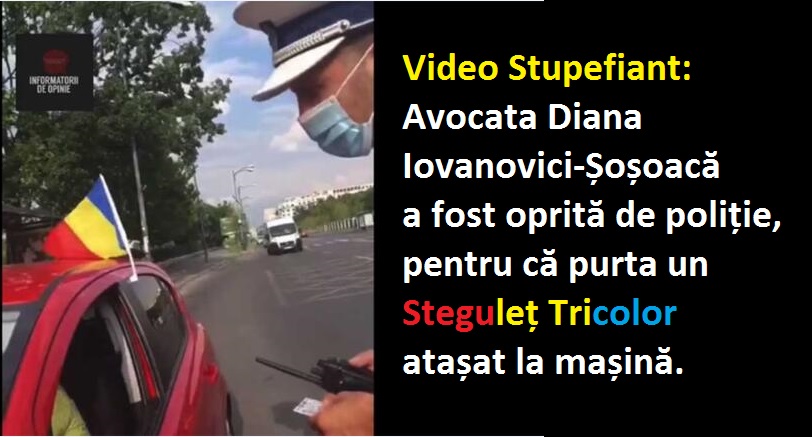 Video stupefiant: Avocata Diana Iovanovici-Șoșoacă a fost oprită de poliție, în fața Parlamentului, pentru că purta un steguleț tricolor la mașină. Motivul – depășea gabaritul!!! (!!!)