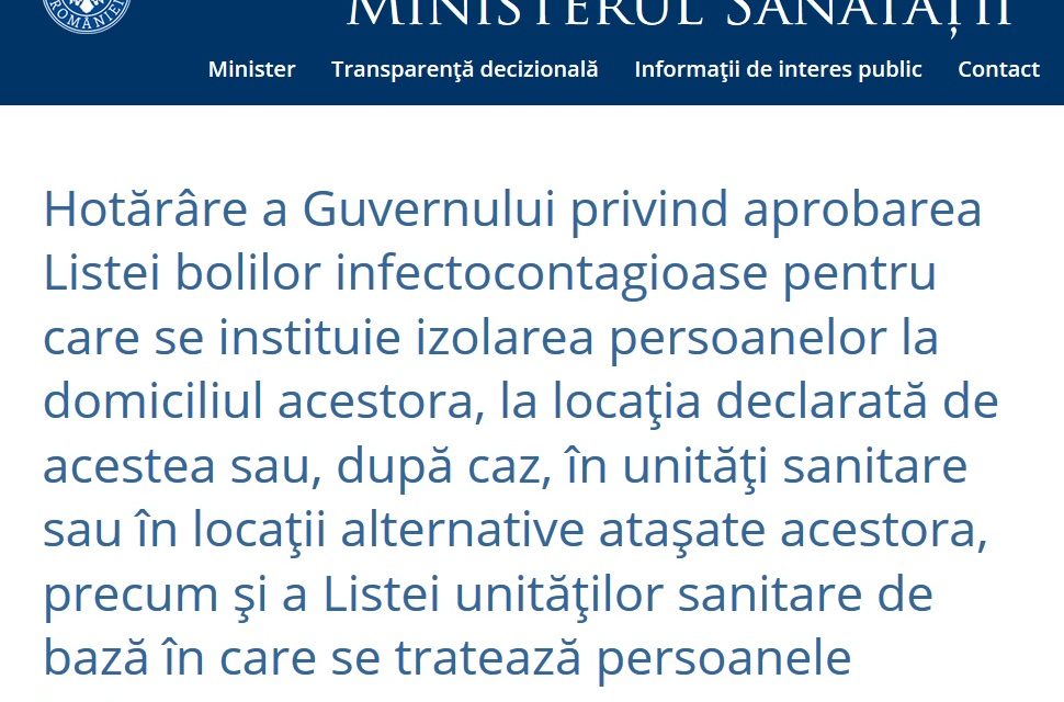 Vă rog să contribuiți la acțiunea pe care o facem pentru modificarea proiectului de HG referitor la bolile infectocontagioase pentru care oamenii pot fi izolați cu forța.