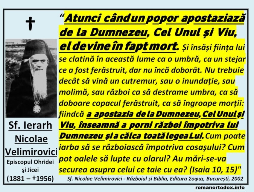 ”UN POPOR CARE APOSTAZIAZĂ  DEVINE MORT” – Sf. Nicolae Velimirovici