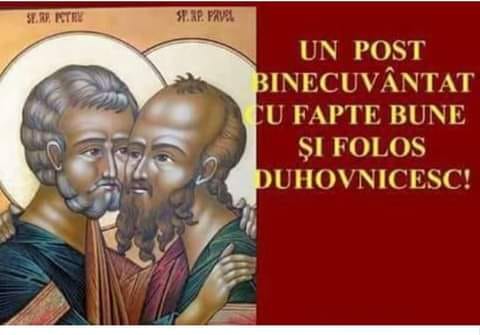 Postul Sfinților Apostoli Petru și Pavel (20 – 28 iunie)