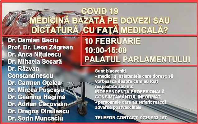 Conferință extraordinară la Parlament: MEDICII PROSCRIȘI SPUN ADEVĂRUL DESPRE COVID 19 – Medicină bazată pe dovezi sau dictatură cu față medicală? TRANSMISIE ÎN DIRECT – VIDEO