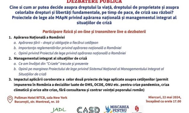 A început dezbaterea publică a unor ONG-uri pe tema proiectelor de lege ale MApN privind Apărarea Națională și managementul integrat al situațiilor de criză – VIDEO LIVE