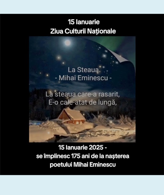 15 ianuarie 2025 – se împlinesc 175 de ani de la nașterea poetului neamului românesc Mihai Eminescu