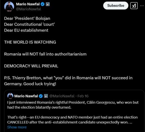 Mario Nawfal – „Stimate ‘Președinte’ Bolojan, dragă ‘Curte’ Constituțională: LUMEA ESTE CU OCHII PE VOI”