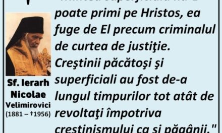 Sf. Ierarh Nicolae Velimirovici: „Oare de ce unii oameni, educați la școli înalte și botezați în Numele lui Hristos, se îndepărtează de creștinism și se dăruiesc cu totul filozofiei și teoriilor omenești, afirmând că ele conțin mai mult adevăr decât creștinismul?